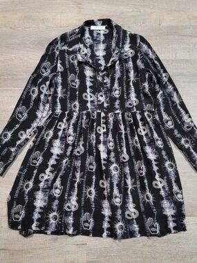 Sandro Paris 100% Silk Astrology Long Sleeve Blouson Dress Size Small Pockets